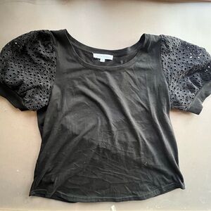 Jane & Delaney Black Eyelet Sleeve Top